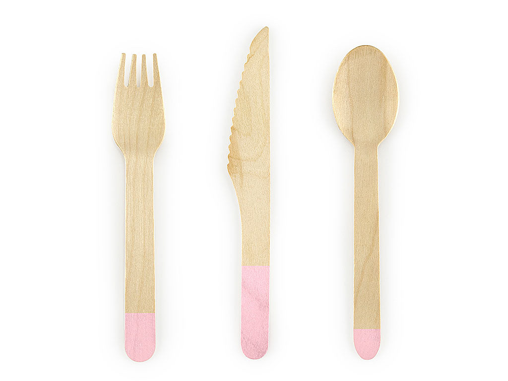 Holzbesteck Set, hellrosa, Messer, Gabel und Löffel je 6 Stück, Länge ca. 16 cm